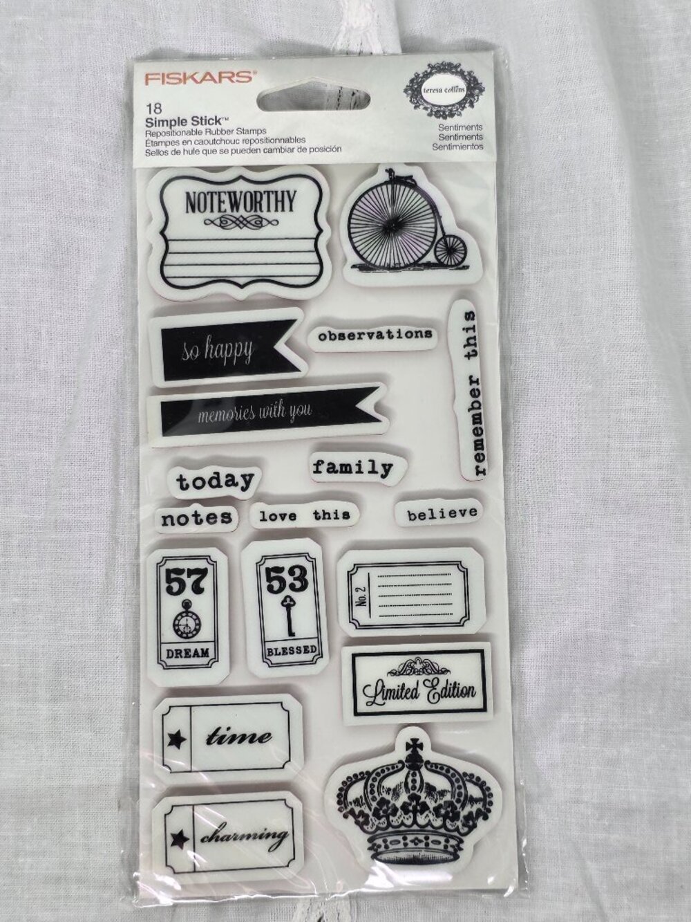 Fiskars Sentiments 18 Repositionable Simple Stick Rubber Stamps Teresa Collins